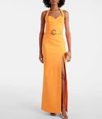 Rebecca Vallance Belted Halterneck Crepe Maxi Dress Size 4 – Zinnia Orange