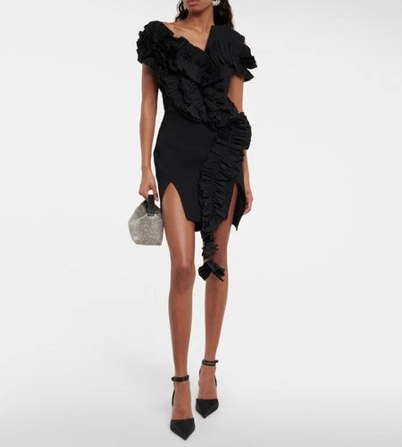 Maticevski Avery Ruffled Crêpe Mini Dress Size 6 – Black Short