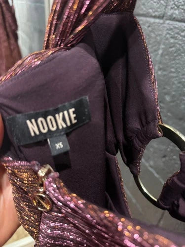 Nookie Australia Micah Maxi Dress Size XS – Brown Metallic Floor-Length