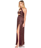 Nookie Australia Micah Maxi Dress Size XS – Brown Metallic Floor-Length