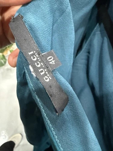 Gucci Blue Ombre Leaf Embroidered Silk One-Shoulder Draped Maxi Dress Size 40