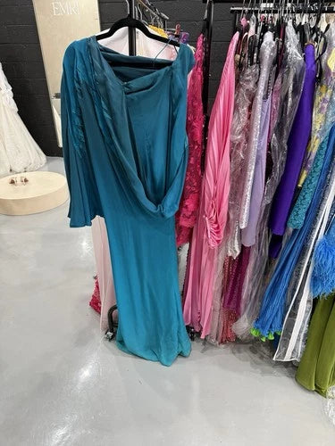 Gucci Blue Ombre Leaf Embroidered Silk One-Shoulder Draped Maxi Dress Size 40