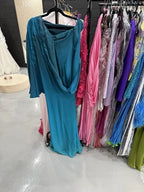 Gucci Blue Ombre Leaf Embroidered Silk One-Shoulder Draped Maxi Dress Size 40