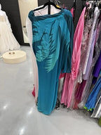 Gucci Blue Ombre Leaf Embroidered Silk One-Shoulder Draped Maxi Dress Size 40