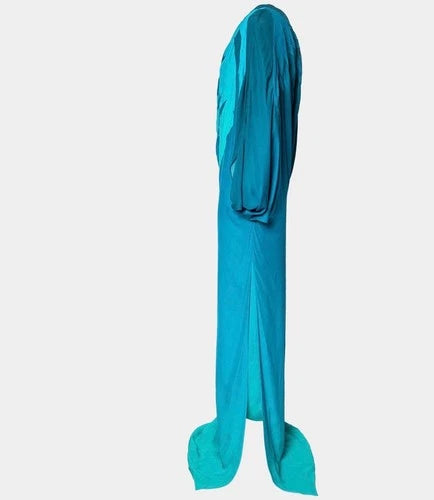 Gucci Blue Ombre Leaf Embroidered Silk One-Shoulder Draped Maxi Dress Size 40