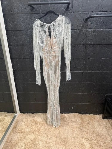 Fjolla White Fringe Long-Sleeve Dress Size 2 – Bodycon Maxi