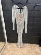 Fjolla White Fringe Long-Sleeve Dress Size 2 – Bodycon Maxi