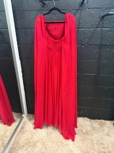 Elie Saab Cape-Back Silk-Blend Gown Size 42 – Red Maxi Dress