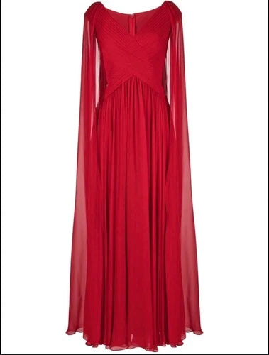 Elie Saab Cape-Back Silk-Blend Gown Size 42 – Red Maxi Dress