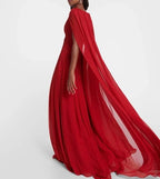 Elie Saab Cape-Back Silk-Blend Gown Size 42 – Red Maxi Dress