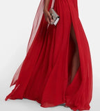Elie Saab Cape-Back Silk-Blend Gown Size 42 – Red Maxi Dress