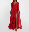Elie Saab Cape-Back Silk-Blend Gown Size 42 – Red Maxi Dress
