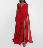 Elie Saab Cape-Back Silk-Blend Gown Size 42 – Red Maxi Dress