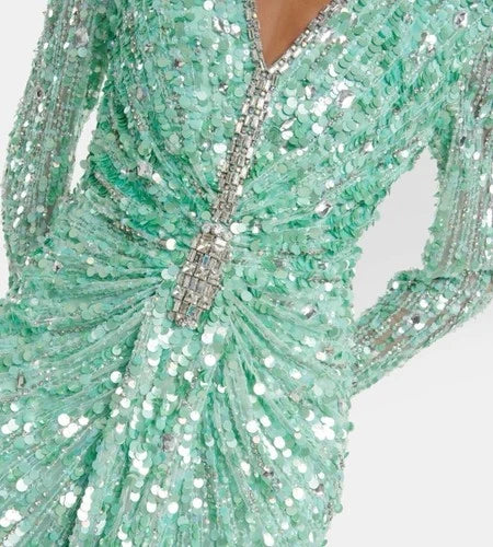 Jenny Packham Gazelle Sequin-Tulle Gown Size 6/8 – Mint Maxi Dress