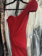 Gaurav Gupta Sculpted One-Shoulder Jersey Gown Size 4 – Red Fitted