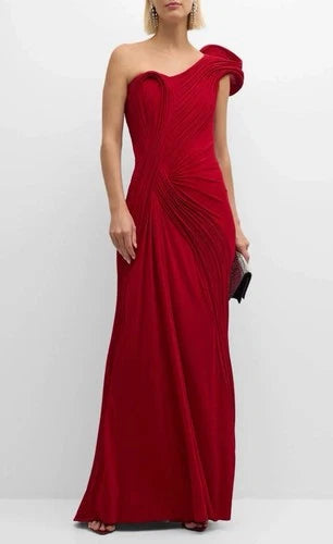 Gaurav Gupta Sculpted One-Shoulder Jersey Gown Size 4 – Red Fitted