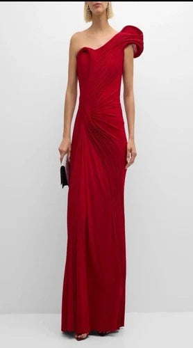 Gaurav Gupta Sculpted One-Shoulder Jersey Gown Size 4 – Red Fitted