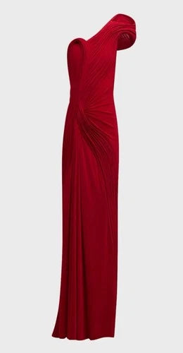 Gaurav Gupta Sculpted One-Shoulder Jersey Gown Size 4 – Red Fitted