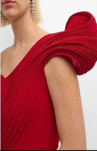 Gaurav Gupta Sculpted One-Shoulder Jersey Gown Size 4 – Red Fitted
