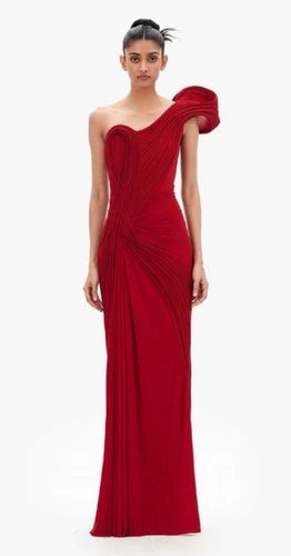 Gaurav Gupta Sculpted One-Shoulder Jersey Gown Size 4 – Red Fitted