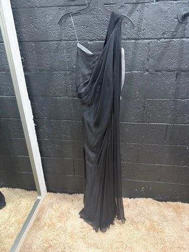 Alberta Ferretti Ombre One-Shoulder Evening Gown Size 2 – Black/Silver Maxi