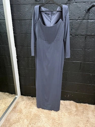 Alex Perry Satin Crepe Corset Column Gown Size 10 – Charcoal Gray Maxi