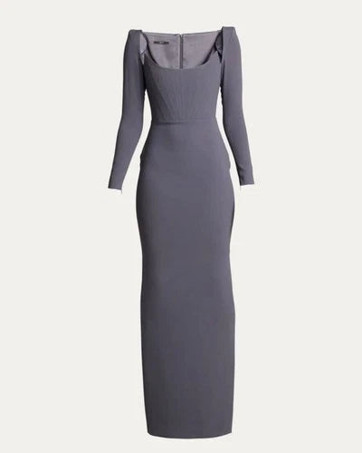 Alex Perry Satin Crepe Corset Column Gown Size 10 – Charcoal Gray Maxi