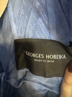 Georges Hobeika Couture Blue Beaded Corset Tulle Gown Size 42