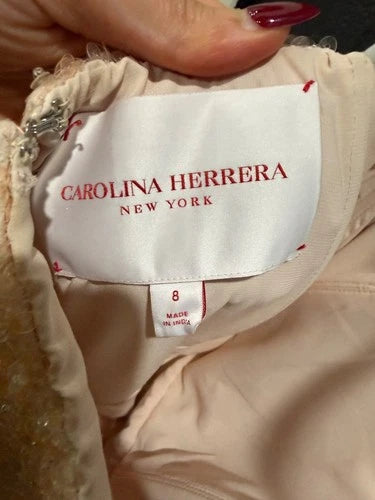 Carolina Herrera Sequin Floral Applique Strapless Gown Size 8 – Peach Maxi