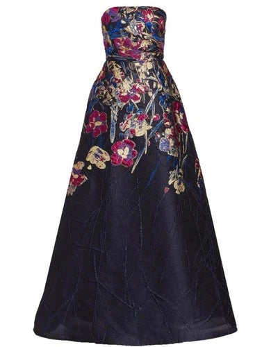 Amsale Strapless Metallic Embroidered A-Line Gown Size 4 – Multicolor Maxi