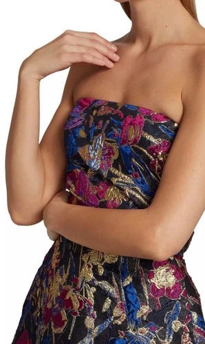 Amsale Strapless Metallic Embroidered A-Line Gown Size 4 – Multicolor Maxi