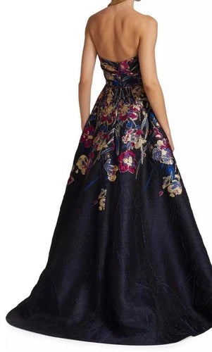 Amsale Strapless Metallic Embroidered A-Line Gown Size 4 – Multicolor Maxi
