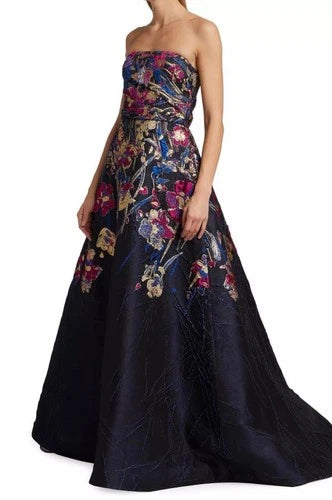 Amsale Strapless Metallic Embroidered A-Line Gown Size 4 – Multicolor Maxi