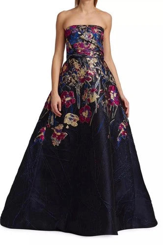 Amsale Strapless Metallic Embroidered A-Line Gown Size 4 – Multicolor Maxi