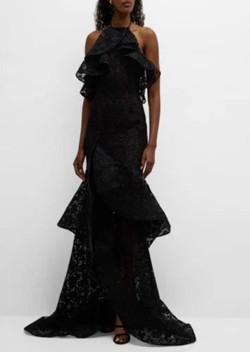 Oscar De La Renta Elegant Black Lace Gown Size 4 – Floor Length