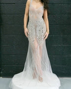 Portia And Scarlett SFB Matrix Gown Size 6 Silver Rhinestone Dress