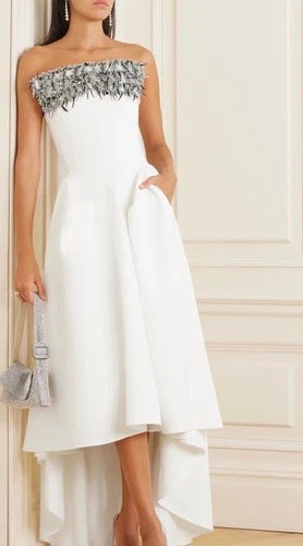 MATICEVSKI Rekindle Strapless Embellished Pleated Crepe Gown Size 4 US – White Midi