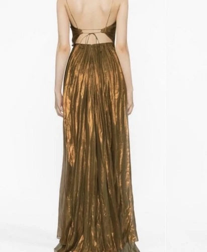 Maria Lucia Hohan Rania Metallic Bronze Silk Dress Size 4 – Long Maxi
