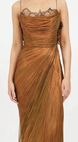 Maria Lucia Hohan Rania Metallic Bronze Silk Dress Size 4 – Long Maxi