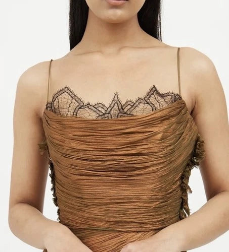 Maria Lucia Hohan Rania Metallic Bronze Silk Dress Size 4 – Long Maxi