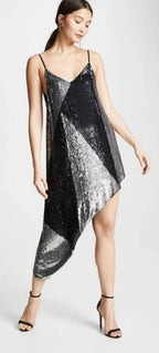 Retrofête Stella Asymmetric Two-Tone Sequinned Chiffon Dress Size S – Silver Mini