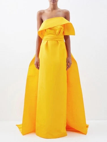 Carolina Herrera Fan Pleat Column Gown Size 10 – Yellow Silk