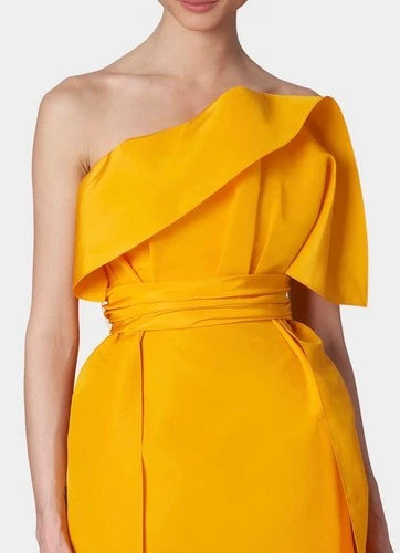 Carolina Herrera Fan Pleat Column Gown Size 10 – Yellow Silk