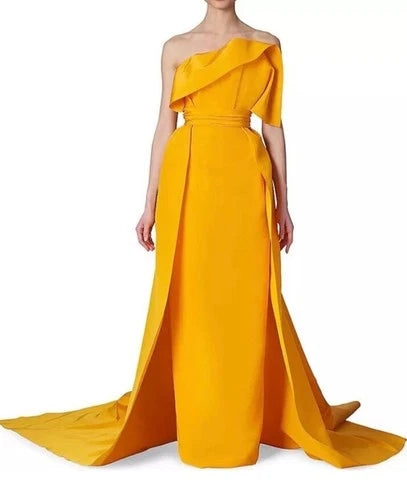 Carolina Herrera Fan Pleat Column Gown Size 10 – Yellow Silk