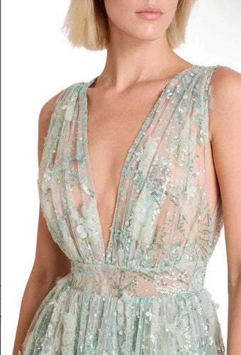 Zuhair Murad Pop Daisy Sequined Tulle Gown Size 4 – Pistachio Maxi