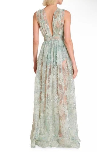 Zuhair Murad Pop Daisy Sequined Tulle Gown Size 4 – Pistachio Maxi