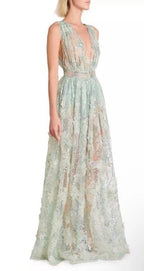 Zuhair Murad Pop Daisy Sequined Tulle Gown Size 4 – Pistachio Maxi