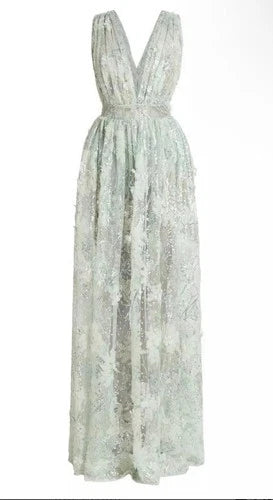 Zuhair Murad Pop Daisy Sequined Tulle Gown Size 4 – Pistachio Maxi