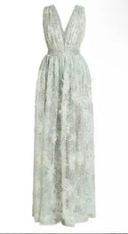 Zuhair Murad Pop Daisy Sequined Tulle Gown Size 4 – Pistachio Maxi