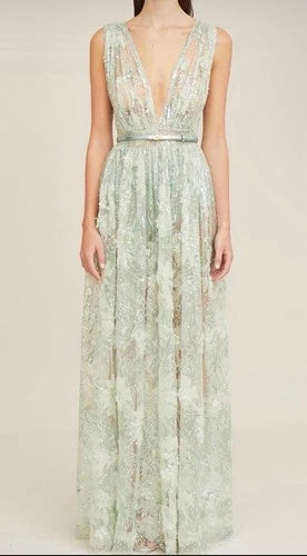 Zuhair Murad Pop Daisy Sequined Tulle Gown Size 4 – Pistachio Maxi